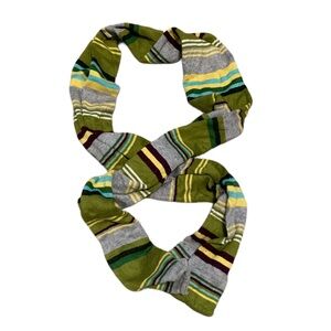 Y2K Green Striped Skinny Scarf